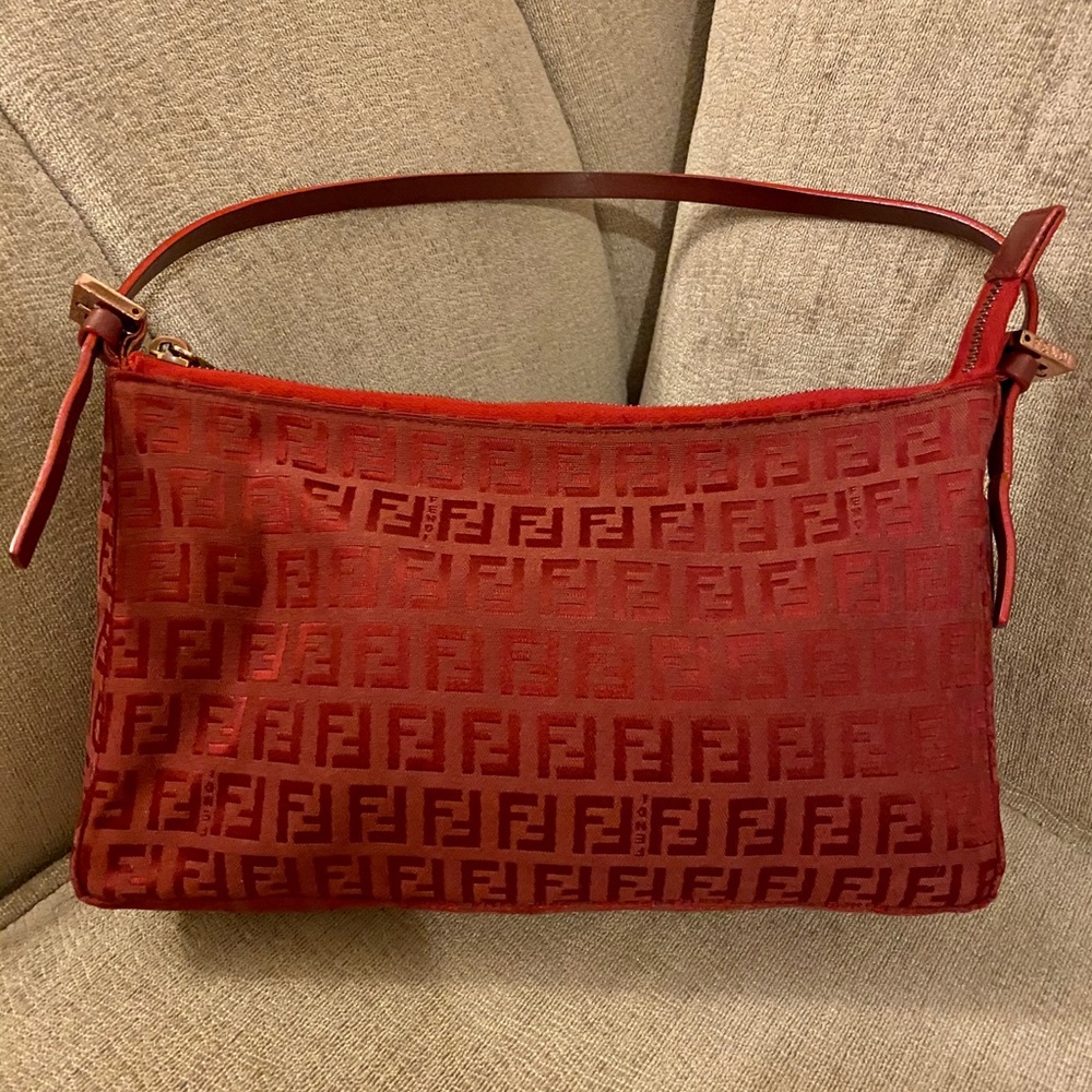 VTG FENDI RED ZUCCHINO ZUCCA SMALL SHOULDER BAG